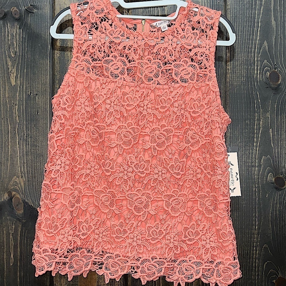 Nanette Lepore Top M Lace Rosetta Pink NWT Floral Lined Office Boho Sheer